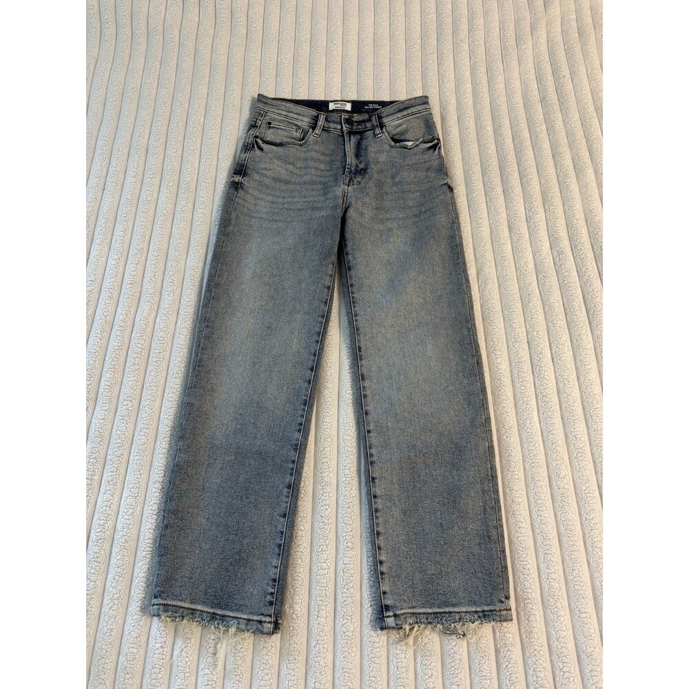 Kensie Ella High Rise Straight Leg Jeans Womens 4/27 Light Acid Wash Distress